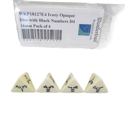 WKP18127E4 Ivory Opaque Dice with Black Numbers D4 16mm Pack of 4 (ONLINE ORDER ONLY)
