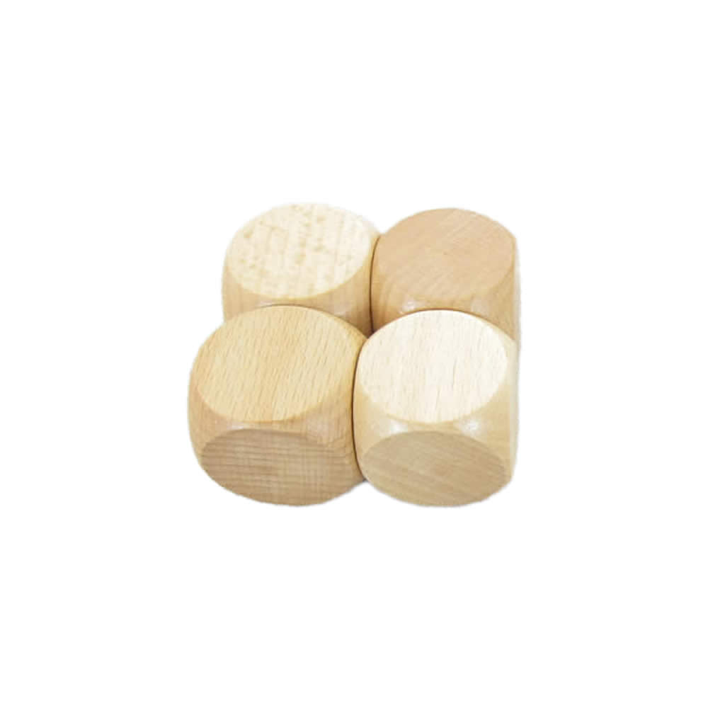 WKP18445E4 Natural Wood Blank Dice Cubes D6 30mm (1.18in) Pack of 4 (ONLINE ORDER ONLY)