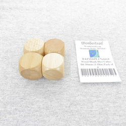 WKP18445E4 Natural Wood Blank Dice Cubes D6 30mm (1.18in) Pack of 4 (ONLINE ORDER ONLY)
