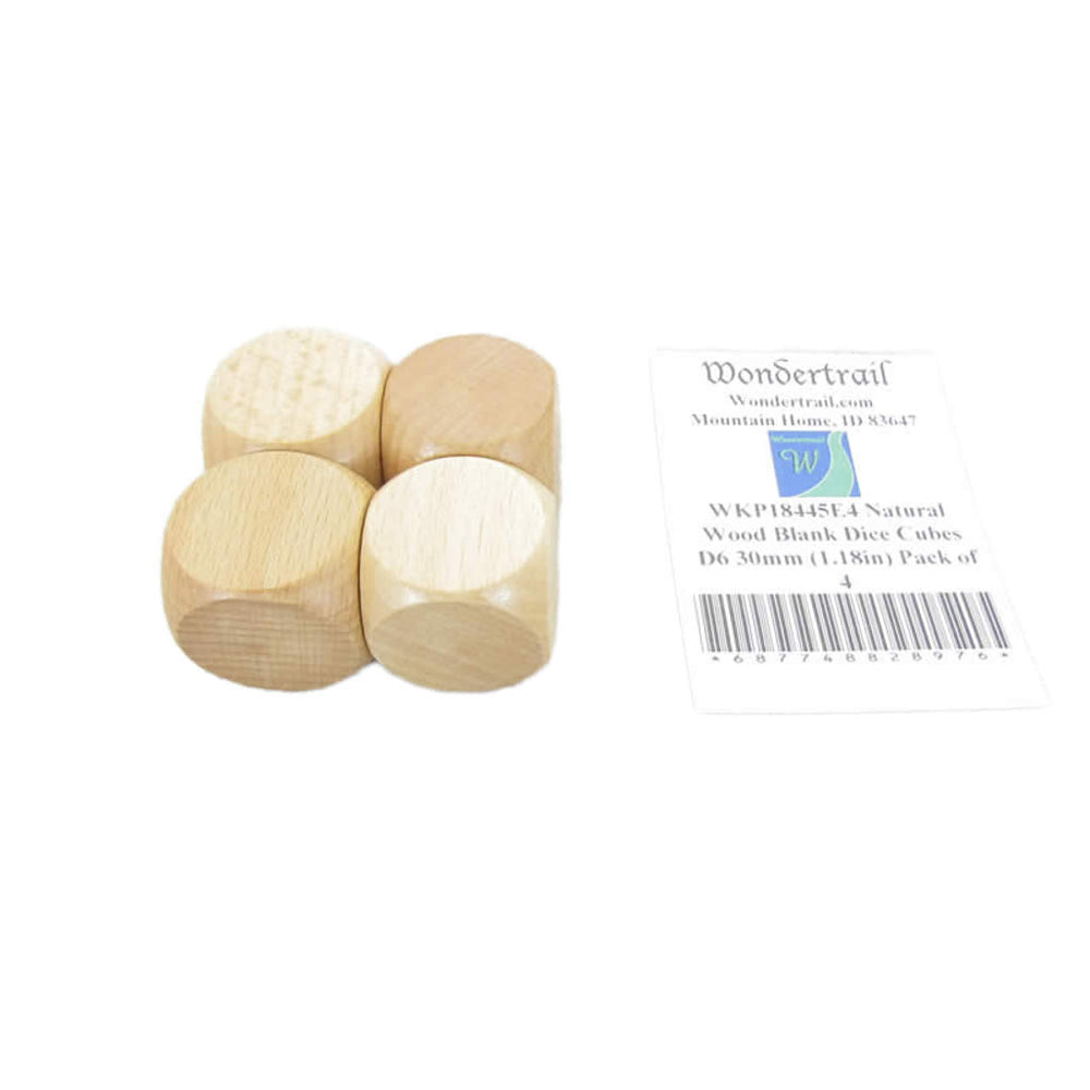WKP18445E4 Natural Wood Blank Dice Cubes D6 30mm (1.18in) Pack of 4 (ONLINE ORDER ONLY)