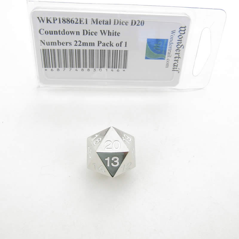 WKP18862E1 Metal Die D20 Countdown Die White Numbers 22mm (7/8in) (ONLINE ORDER ONLY)