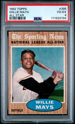 Graded 1962 Topps All Star Willie Mays #395 Baseball Card PSA 4 VG-EX