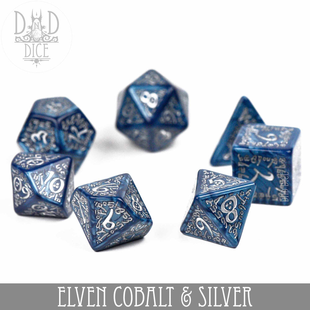 Elven Cobalt & Silver Dice Set (Online Order Only)
