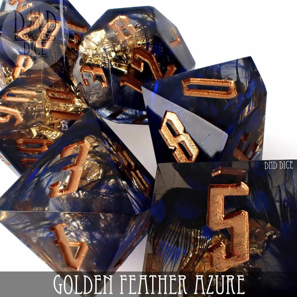 Golden Feather Azure Handmade Dice Set (Online Order Only)