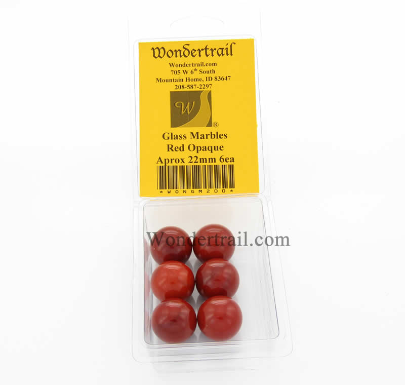 WONGM200 Red Opaque 22mm Glass Marbles Pack of 6
