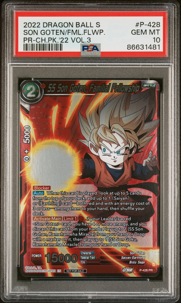 2022 DRAGON BALL SUPER SON GOTEN/FML.FLWP. #P-428 - PSA 10 (Online Order Only)