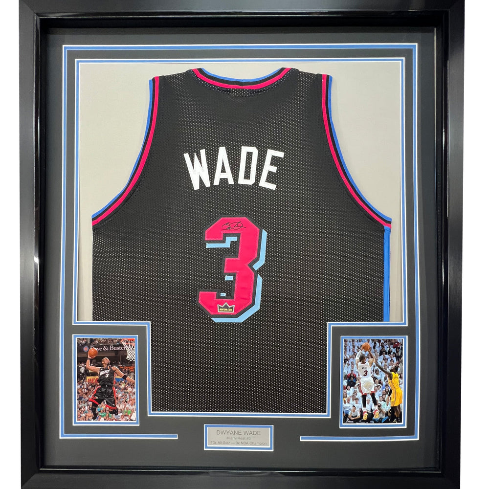 Framed Facsimile Autographed Dwyane Wade 35x39 Miami Black Vice City Reprint Laser Auto Basketball Jersey (ONLINE ORDER ONLY)