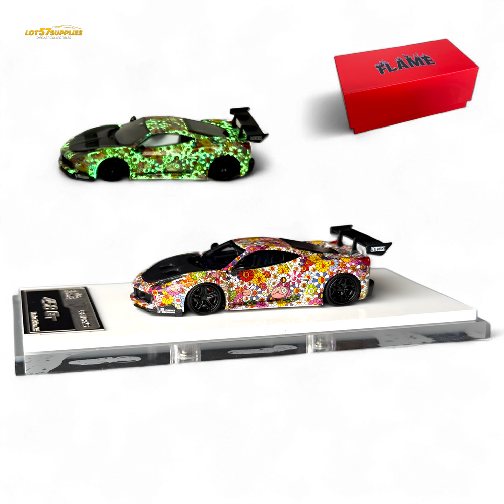 Flame Supercar LB458GT LB Wide-Body - Takashi Murakami Flower Livery - Glows in dark 1:64 Resin (ONLINE ORDER ONLY)