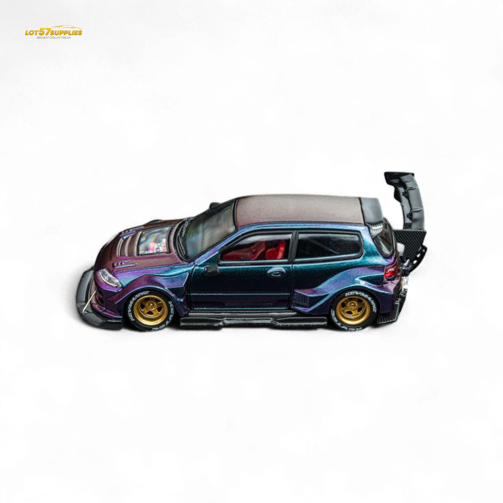 DCM Kevmannz 1996 EG6 Hatchback Gold Wheels - Chameleon - Long Spoiler 1:64 (ONLINE ORDER ONLY)