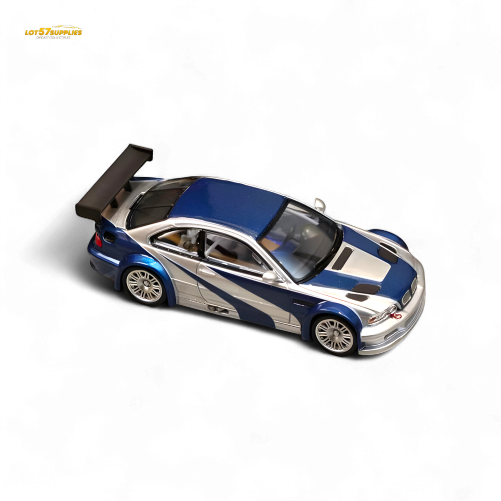 (Pre-Order) Ghost Player BMW E46 M3 GTR - Silver Blue Classic NFS Livery 1:64 (ONLINE ORDER ONLY)