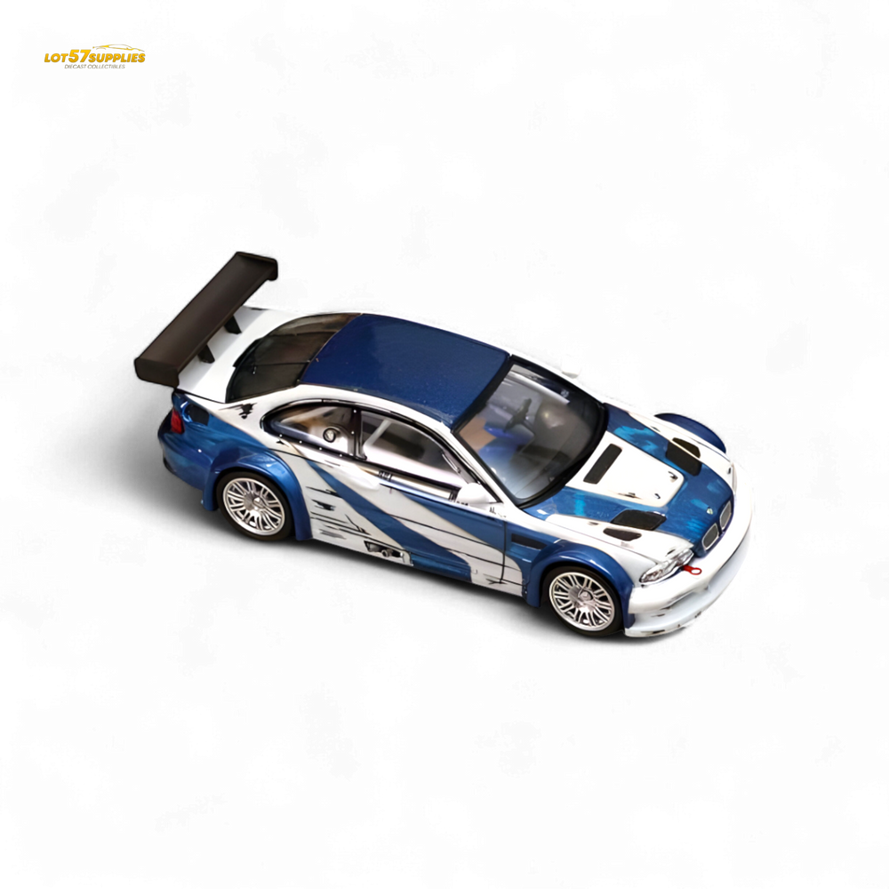 (Pre-Order) Ghost Player BMW E46 M3 GTR - White Blue Comic NFS Livery 1:64 (ONLINE ORDER ONLY)