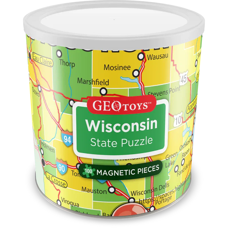 Wisconsin State 100 Piece Magnetic Jigsaw Puzzle Geotoys (ONLINE ORDER ONLY)