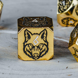 Wolves' Den White, Black, and Gold Metal Dice Set (ONLINE ORDER ONLY)