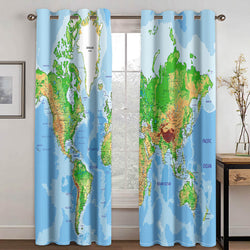 World Map Curtains Blackout Window Treatments Drapes for Room Decoration (Online Order Only)