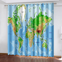 World Map Curtains Blackout Window Treatments Drapes for Room Decoration (Online Order Only)