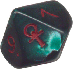 Pearlescent Ankh Numbered 2-10 w/Ankh on one side d10 Green/red numbers (Online Only)