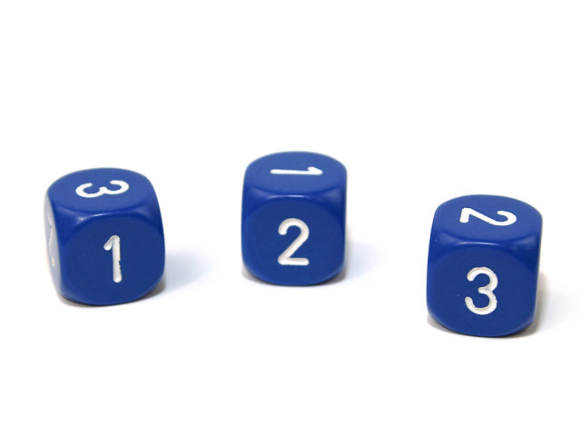 Opaque 16mm d3 (d6 w/ 1-2-3 twice) Blue/white (SOLD PER PIECE) (Online Only)