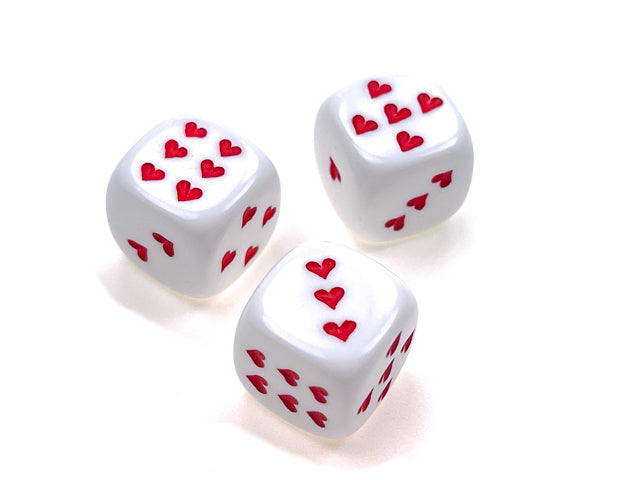 Heart 16mm Opaque w/pips White/red d6 | Heart Dice (Online Only)