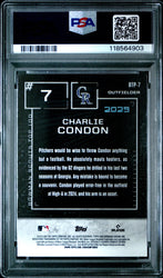Graded 2025 Topps Bowman Charlie Condon #BTP7 Scouts Top 100 Rookie RC Baseball Card PSA 10 Gem Mint (ONLINE ORDER ONLY)
