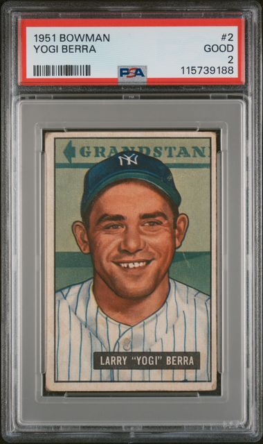 Graded 1951 Bowman Yogi Berra #2 Baseball Card PSA 2 Good (ONLINE ORDER ONLY)
