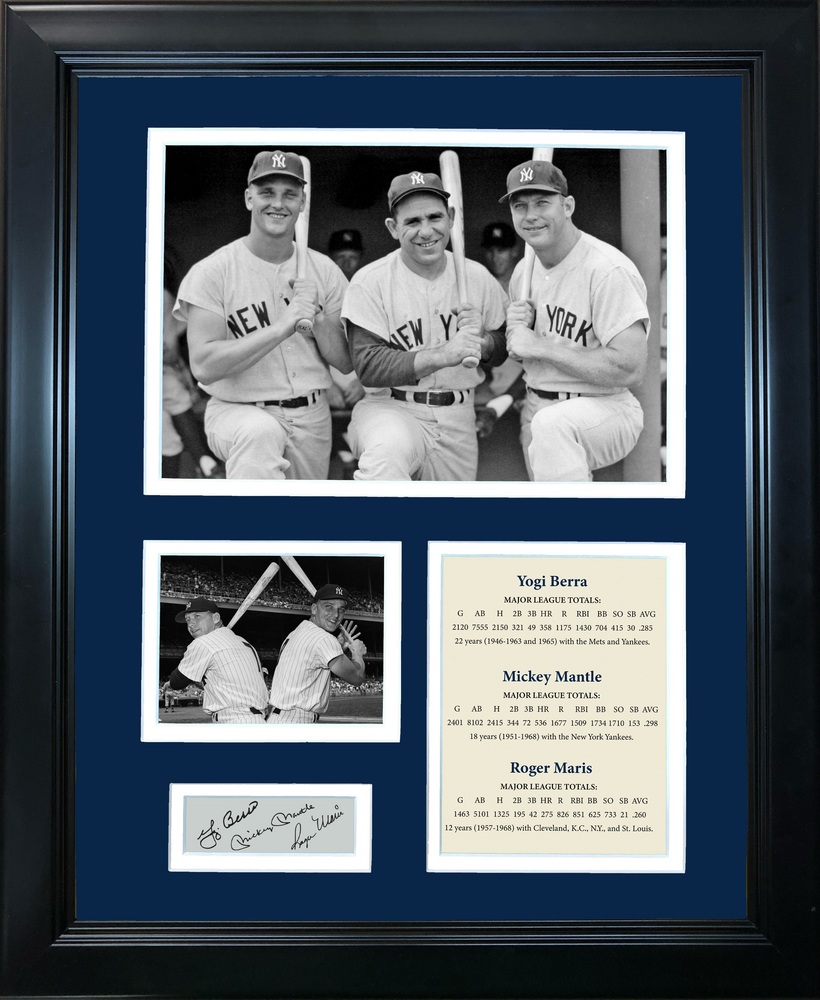 Framed Yogi Berra, Mickey Mantle & Roger Maris Facsimile Laser Engraved Signature Auto New York Yankees Baseball 11"x14" Photo Sig Collage (ONLINE ORDER ONLY)