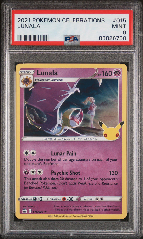 2021 POKEMON CELEBRATIONS LUNALA #15 PSA 9 (Online Order Only)