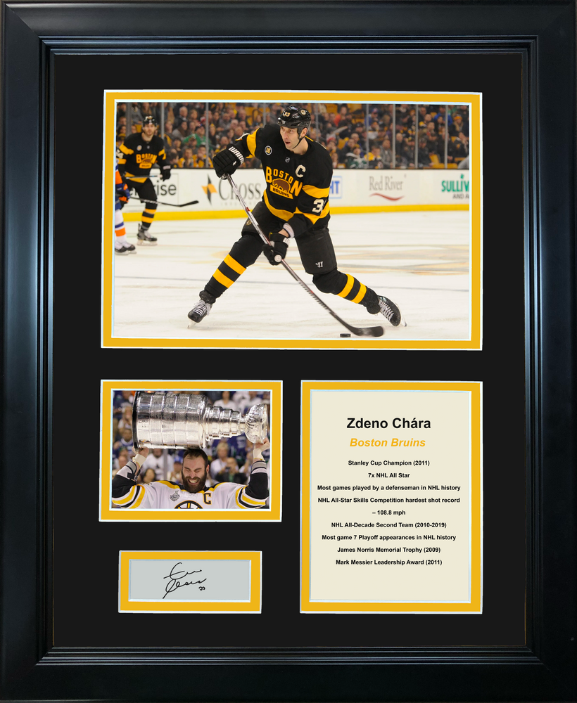 Framed Zdeno Chara Hall of Fame Facsimile Laser Engraved Signature Auto Boston Bruins 11"x14" Photo Sig Collage (ONLINE ORDER ONLY)
