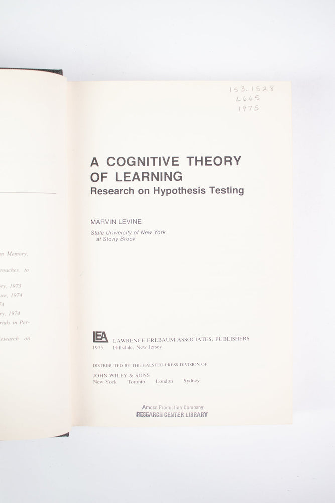 A Cognitive Theory of Learning (ONLINE ORDER ONLY)