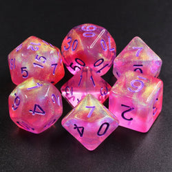 Cheshire Glitter Pink with Purple Numbering 7-Dice Set RPG (Online Only)