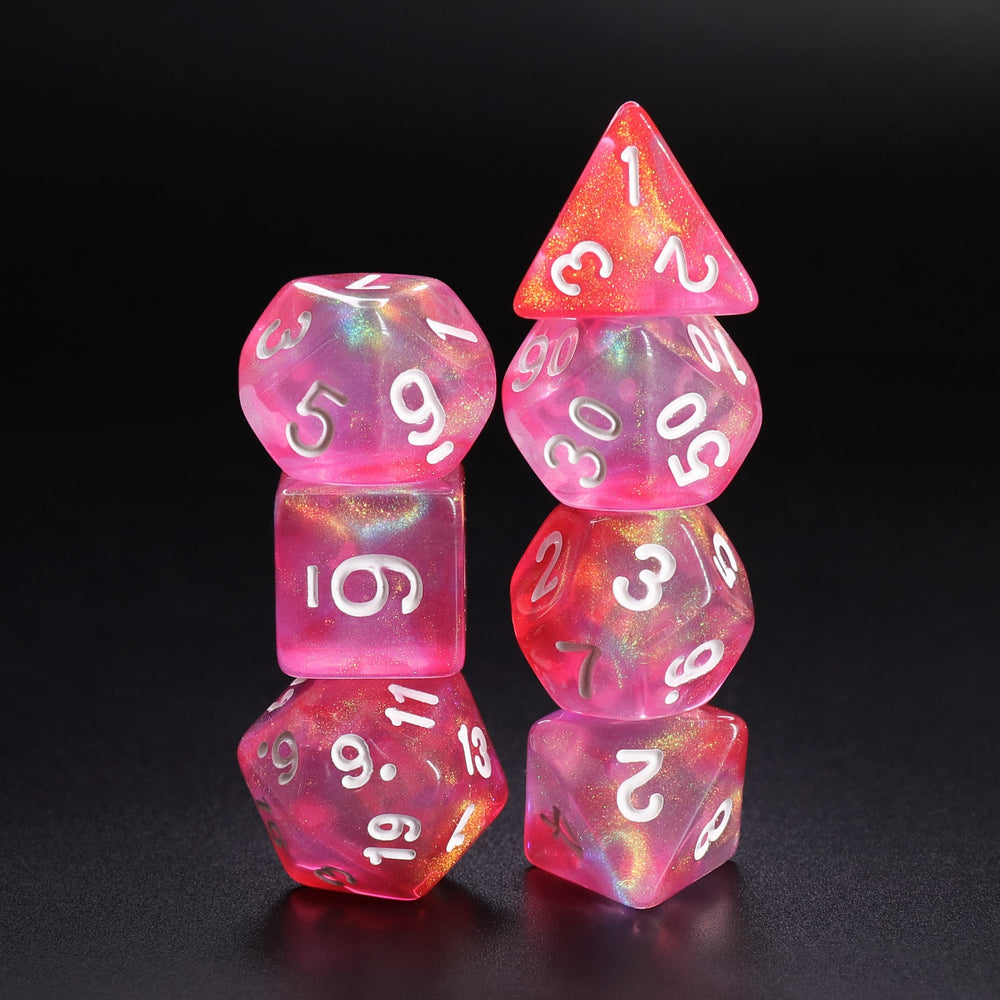 Pink Bunny Glitter Pink with White Numbering 7-Dice Set RPG (Online Only)