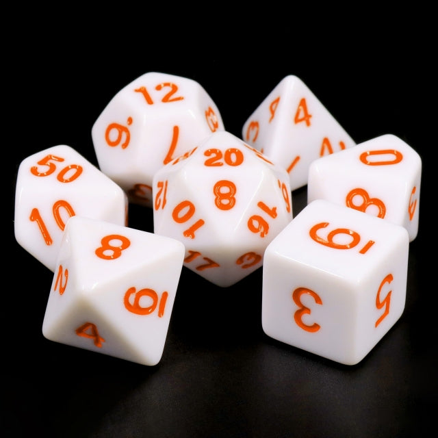 White Opaque with Orange Numbering 7-Dice Set RPG (Online Only)