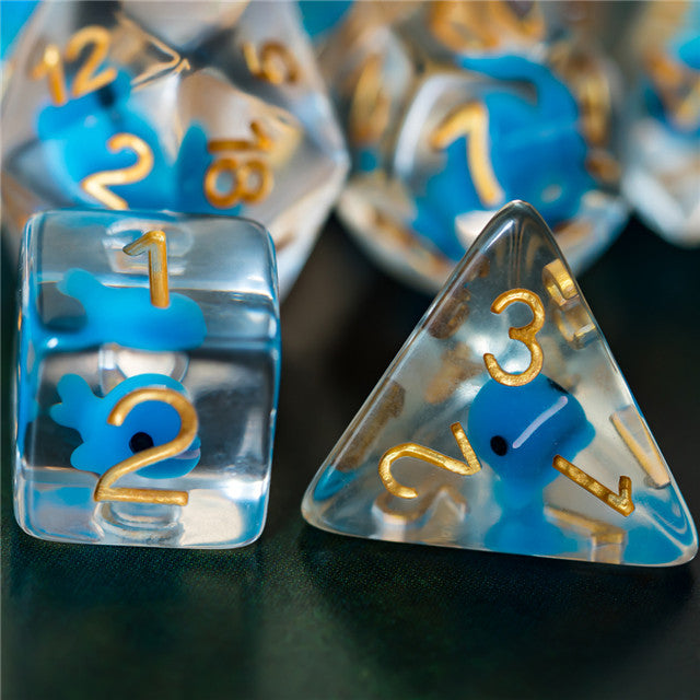 Blue Whale Dice Clear Dice w/ Blue Whales 7-Dice Set Rpg (Online Only)