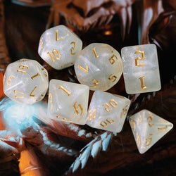 Glitter Party White Glitter Dice (Gold font) 7-Dice Set RPG DND (Online Only)