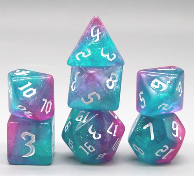Heart Attack Green/Blue & Pink 7-Dice Set RPG DND (Online Only)