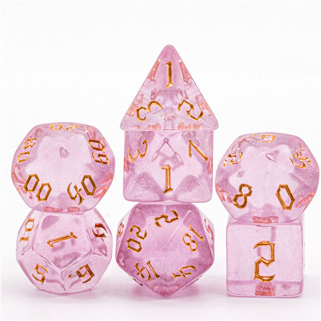 Pink Glitter Party Glitter Dice (Goldfont) 7-Dice Set RPG DND (Online Only)