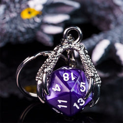 Claw Purple D20 Keychain Featuring Silver Metal Dragon Claw + d20 (Online Only)