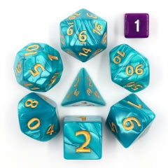 Blue Giant Pearl Dice (7) with Green Numbers RPG Role Playing Dice (Online Only)