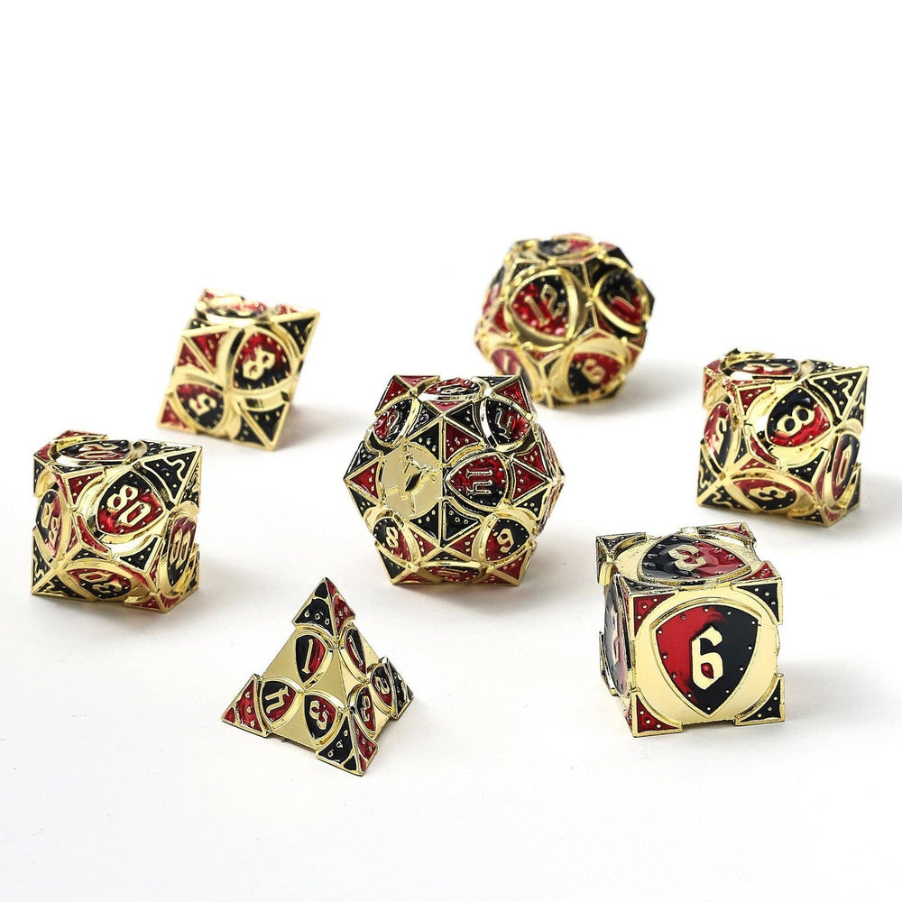 Solid Metal Fighter Class RPG Dice Set - Gold w/ Red & Black (ONLINE ORDER ONLY)
