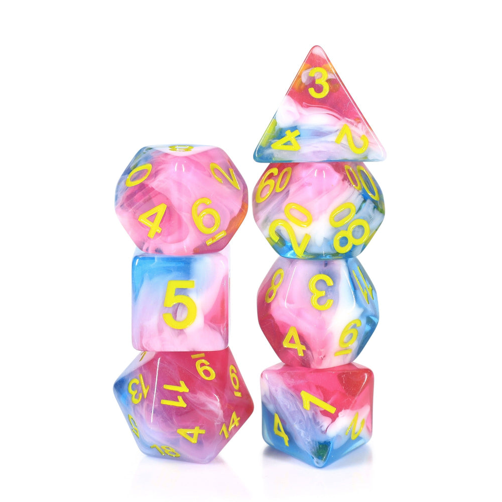 Glacier Rose 7-Dice Set by HengdaDice RPG Dice Red/White/Blue (Online Only)