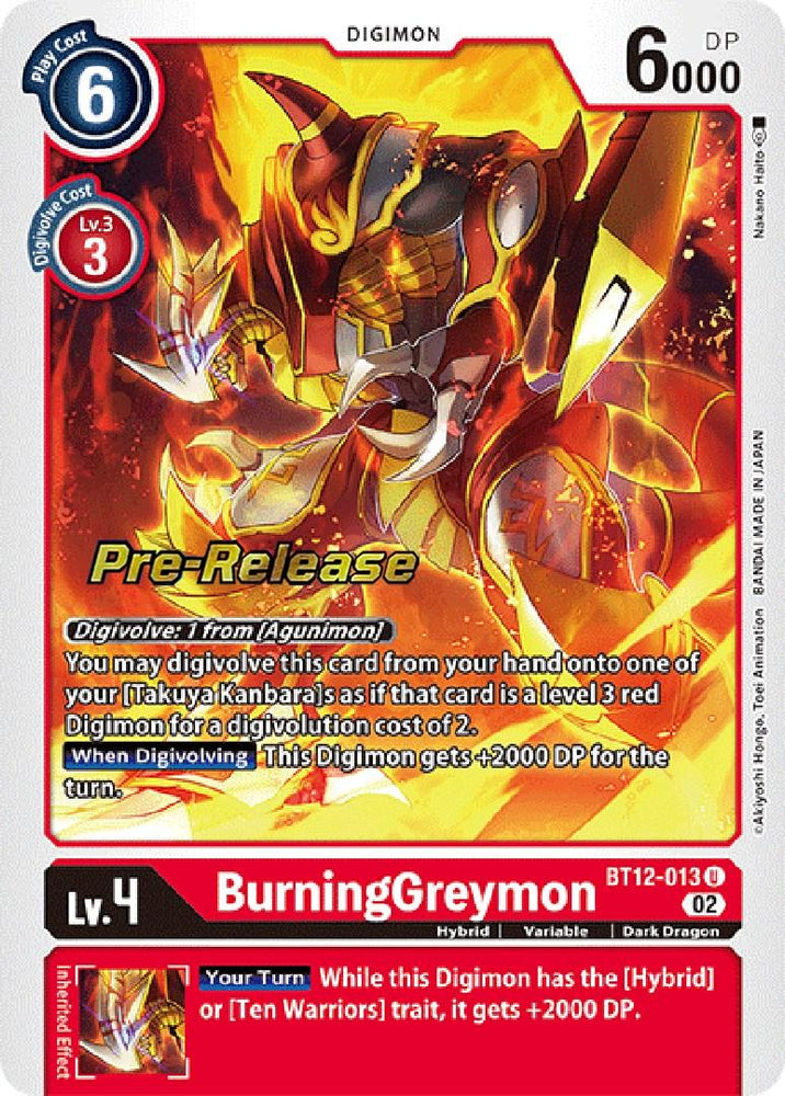 BurningGreymon [BT12-013] [Across Time Pre-Release Cards] (ONLINE ORDER ONLY)