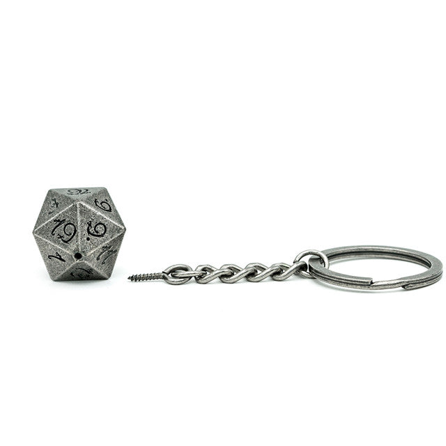 Nickel D20 Keychain Featuring Metal Dragon Font d20 (Online Only)
