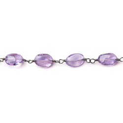 Amethyst faceted oval Black Gold plated Chain by the foot