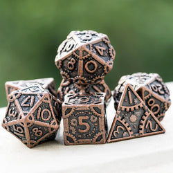 Metal Steampunk Style 7 Piece Polyhedral Dice Set With Bag (Online Order Only)