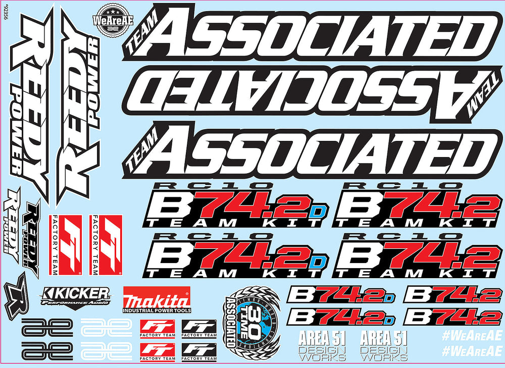 Team Associated RC10B74.2 Decal Sheet (ONLINE ORDER ONLY)