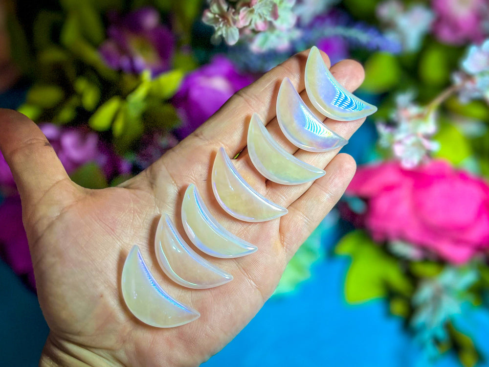 1 1/2" Pink Rose Quartz AURA Crescent MOON (ONLINE ORDER ONLY)