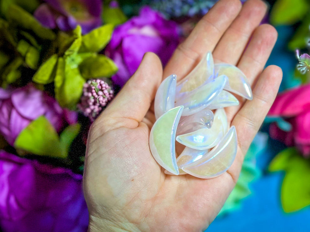 1 1/2" Pink Rose Quartz AURA Crescent MOON (ONLINE ORDER ONLY)