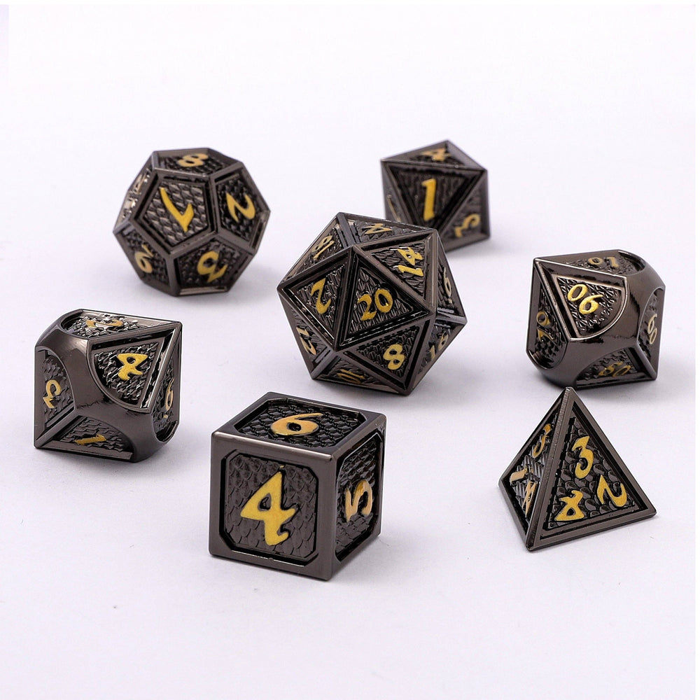 Solid Metal Behemoth Dice set - Gunmetal with Gold (ONLINE ORDER ONLY)