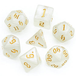 Glitter Party White Glitter Dice (Gold font) 7-Dice Set RPG DND (Online Only)