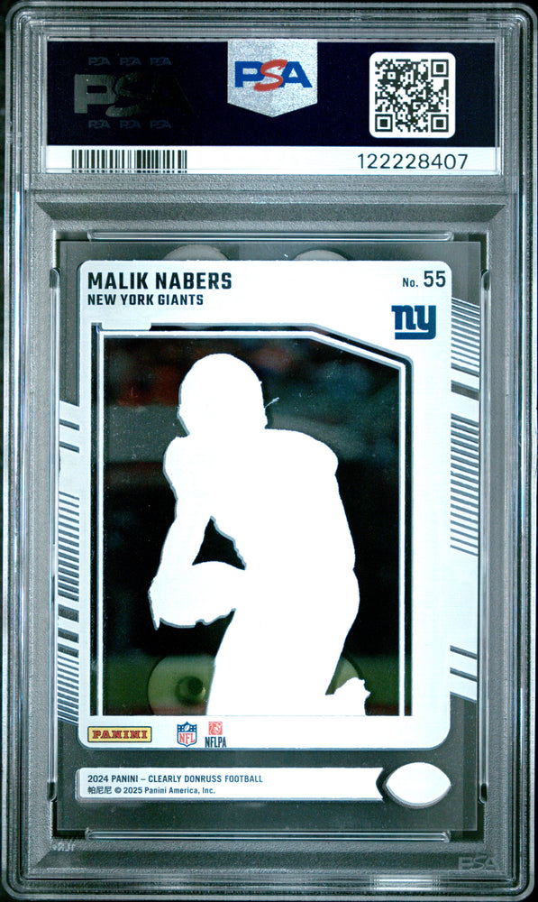 Graded 2024 Panini Clearly Donruss Malik Nabers #55 Rookie RC Football Card PSA 8 Near Mint (ONLINE ORDER ONLY)