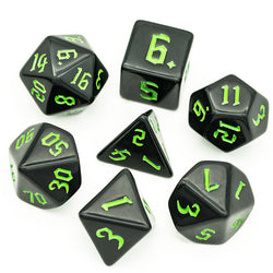 Economy Black Dice (Green font) 7-Dice Set RPG DND (Online Only)
